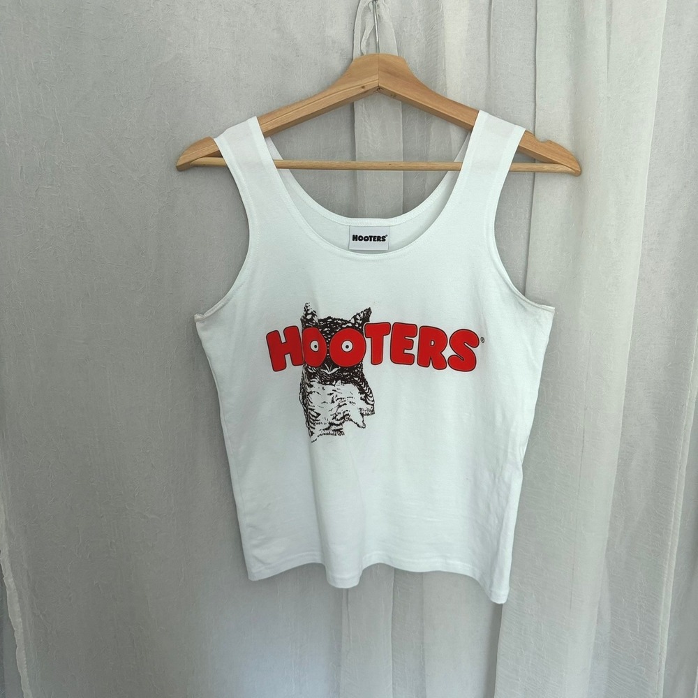 Ripple Junction Hooters Tank Top Women L White Graphic 90s Y2K Halloween